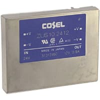 Cosel U.S.A. Inc. DC-DC Converter, 12V, 0.9A, 18-36V In, Enclosed, Thru Hole, Switching, ZU Series