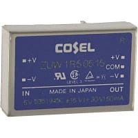 Cosel U.S.A. Inc. DC-DC Converter, 15V, 0.05A, -15V, 0.05A, 4.5-9V In, Enclosed, Thru Hole, ZU Series