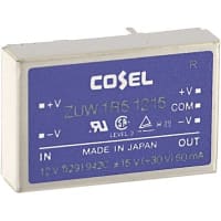 Cosel U.S.A. Inc. DC-DC Converter, 15V, 0.05A, -15V, 0.05A, 9-18V In, Enclosed, Thru Hole, ZU Series