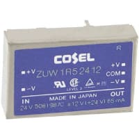 Cosel U.S.A. Inc. DC-DC Converter, 12V, 0.065A, -12V, 0.065A, 18-36V In, Enclosed, Thru Hole, ZU Series