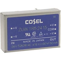 Cosel U.S.A. Inc. DC-DC Converter, 15V, 0.05A, -15V, 0.05A, 18-36V In, Enclosed, Thru Hole, ZU Series