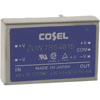 Cosel U.S.A. Inc. DC-DC Converter, 15V, 0.05A, -15V, 0.05A, 36-72V In, Enclosed, Thru Hole, ZU Series