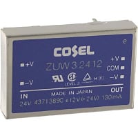 Cosel U.S.A. Inc. DC-DC Converter, 12V, 0.13A, -12V, 0.13A, 18-36V In, Enclosed, Thru Hole, ZU Series