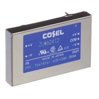 Cosel U.S.A. Inc. DC-DC Converter, 12V, 0.25A, -12V, 0.25A, 18-36V In, Enclosed, Thru Hole, ZU Series