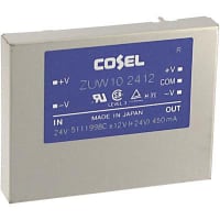 Cosel U.S.A. Inc. DC-DC Converter, 12V, 0.45A, -12V, 0.45A, 18-36V In, Enclosed, Thru Hole, ZU Series