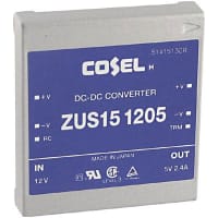 Cosel U.S.A. Inc. DC-DC Converter, 5V, 2.4A, 9-18V In, Enclosed, Thru Hole, Switching, ZU Series