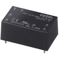 Cosel U.S.A. Inc. Power Supply, AC-DC, 12V, 0.45A, 85-264V In, Enclosed, PCB Thru-Hole, 5.4W, TUHS Series