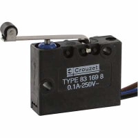 Crouzet Switch, Miniature, Roller, 0.1 A, 125 to 250 VAC, SPDT, 4 N, Polyester