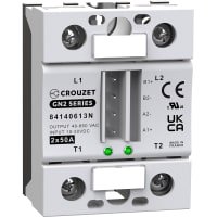 Crouzet SSR, GN2, 2-Channel, Panel Mount, 50A, IN 10-30 VDC, OUT 660 VAC, Zero Cross