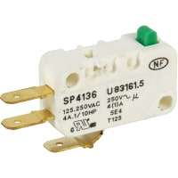 Crouzet Switch, Basic, Miniature, Pin actuator, SPDT, 250V, 4A, QC term, UL1054 EN61058