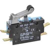 Crouzet Switch, PBX, Standard, W3, 1/4 Inch QD Connections, Roller Lever