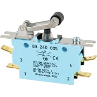 Crouzet Switch, PBX, Standard, W3, 1/4 Inch QD Connections, Roller Lever, Mt Plate, IP40