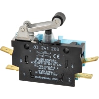 Crouzet Switch, PBX, Low Level, W3, 1/4 Inch QD Connections, Roller Lever