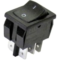 CW Industries Rocker Switch, GRS-4000 Series, DPDT, ON-ON, Black, I/O Vertical, 16A, 125VAC, .187" Q