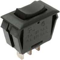 CW Industries Rocker Switch, GRS-2000 Series, SPDT, ON-OFF-ON, Black Actuator, 16A, 125VAC, .250" Q