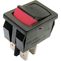 CW Industries Rocker Switch, DPST, ON-OFF, Blk/Red Actuator, 16A, 125VAC, .187, GRS-4000 Series