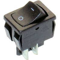 CW Industries Rocker Switch, GRS-4000 Series, SPST, ON-OFF, Black, I/O Horiz., 16A, 125VAC, .187" QC