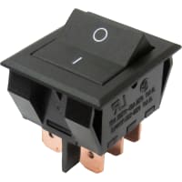 CW Industries Rocker Switch, GRL-2000 Series, DPDT, ON-ON, Black, I/O Vertical, 16A, 125VAC, .250" Q