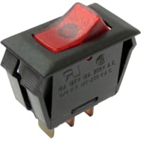 CW Industries Rocker Switch, GRL-2000 Series, SPST, ON-OFF, Neon Illuminated, Red, 16A, 125VAC, 250 Q