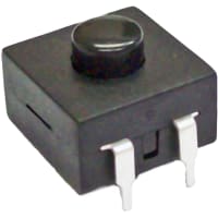 CW Industries Pushbutton Switch, GPTS Series, SPST, ON-OFF, Black Cap, 1A, 30VDC, Horizontal PC Pin