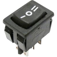 CW Industries Rocker Switch, GRS-4000 Series, DPDT, ON-OFF-ON, Black, I/O/II, 13A, 125VAC, .187" QC