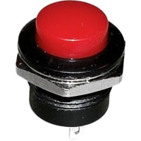 CW Industries Pushbutton Switch, GPB Series, SPST, OFF-(ON), Non-Illuminated, Red, 6A, 125VAC, Solder