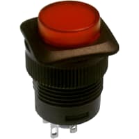 CW Industries Pushbutton Switch, GPB Series, SPST, OFF-(ON), LED Illuminated, Red, 3A, 125VAC, Solder