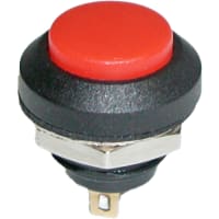 CW Industries Pushbutton Switch, GPB Series, SPST, (ON)-OFF, Non-Illum, Red, 125nA, 125VAC, Solder