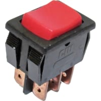 CW Industries Rocker Switch, GRS-4000 Series, DPDT, ON-OFF-ON, Red Actuator, 13A, 125VAC, .187" QC