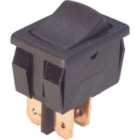 CW Industries Rocker Switch, GRS-4000 Series, DPST, OFF-(ON), Black Actuator, 13A, 125VAC, .187" QC