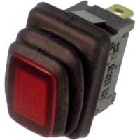 CW Industries Rocker Switch, GRB Series, SPST, ON-OFF, LED, Red, Red Actuator, 16A, 125VAC, .187" QC