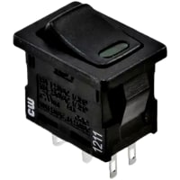 CW Industries Rocker Switch, GRB Series, SPST, ON-OFF, LED, Black With Grn LED Window, 16A, 125VAC, Q