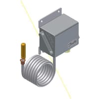 Danfoss Temperature Switch, type KPS77, 68-140F, 5.4-25.2F Differential, Armored Sensor