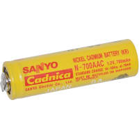 Dantona Industries, Inc. Battery, Rechargeable, AA, Nickel Cadmium, 1.2VDC, 700mAh, Solder Tab, DantonaN