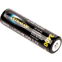 Dantona Industries, Inc. Rechargeable Battery, Lithium Ion, 3.7 V, 3400 mAh, 18650, 2.6 in L x 0.8 in Dia