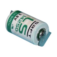 Dantona Industries, Inc. Battery, Non-Rechargeable, 1/2 AA, Lithium, 3.6 VDC, 1.2Ah, Solder Tab, 