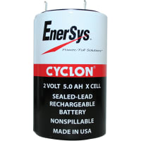 Dantona Industries, Inc. Battery, Rechargeable, X, Lead Acid, 2 VDC, 5Ah, Quick Connect, EnerSysCyclon Series