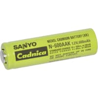 Dantona Industries, Inc. Battery, Rechargeable, AA, Nickel-Cadmium, 1.2VDC, 600mAh, Pressure Contact