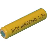 Dantona Industries, Inc. Battery, Rechargeable, AAA, Nickel-Cadmium, 1.2 VDC, 350mAh, DantonaSingle Cell Series