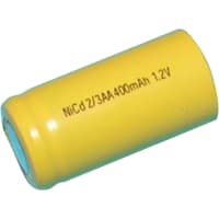 Dantona Industries, Inc. Battery, Rechargeable, 1/2 AA, Nickel-Cadmium, 1.2VDC, 400mAh, Flat Top, DANTONA Series