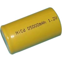 Dantona Industries, Inc. Battery, Rechargeable, D, Nickel-Cadmium, 1.2VDC, 5Ah, Flat Top, DantonaSingle Cell