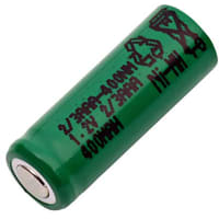 Dantona Industries, Inc. Battery, Rechargeable, 2/3 AAA, 1.2 V, 400 mAh, NiMH, Cylindrical, 1.1"x0.4"