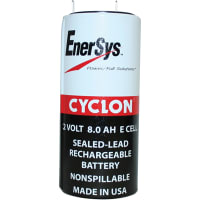 Dantona Industries, Inc. Battery, Rechargeable, E, Lead Acid, 2 VDC, 8Ah, Quick Connect, EnerSysCyclon Series