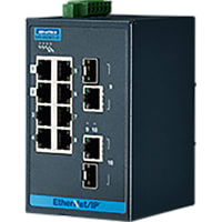 Advantech Ethernet Switch, Managed, 10 Port, Ethernet/IP Wide Temp, 12-48 V, EKI Series