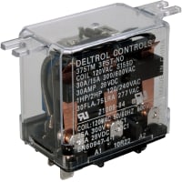 Deltrol Controls Power Relay, 3PST-NO, 30A, 120VAC, QC Tab Terminal, Socketable, 375 Series