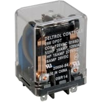 Deltrol Controls Relay, General Purpose, 268, DPDT, 15A, 24VDC, .187 QC Terminals, Plain Cover