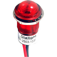 Dialight Panel Mount Indicator Red LED Dome 0.688" Lead Wires 24 VDC 657 Series