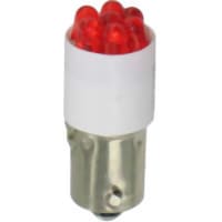 Dialight LED, Cluster, T3 1/4, Mini Bayonet, BA9s, 120VAC, 660nm, 9mA, 252mcd, Non-Polarized, Red