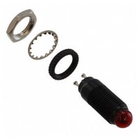 Dialight Indicator Panel Mount LED Mnt-Sz 0.375" Knurled Flange Nut Lock Washer & Nut Red