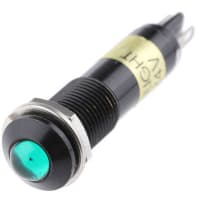 Dialight Panel Mount Indicator Green LED 0.36" Dome 24VDC Solder 609 Series